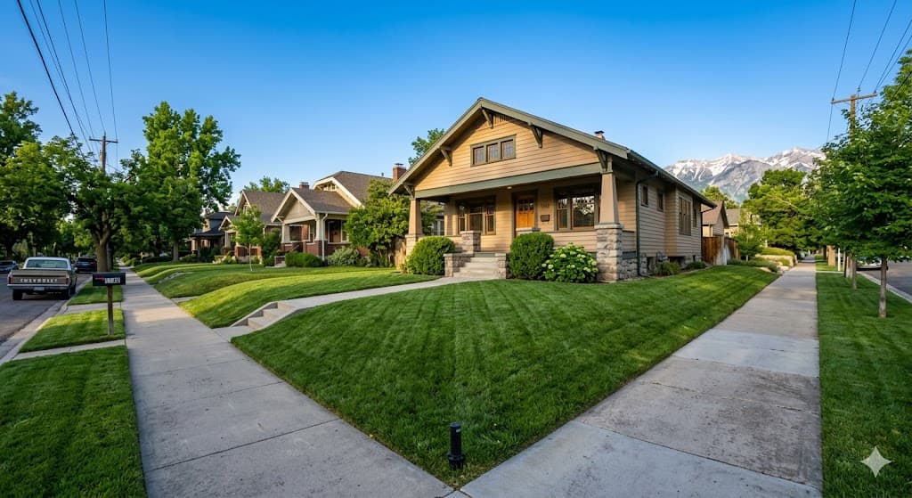Front yard before — Kentucky bluegrass lawn